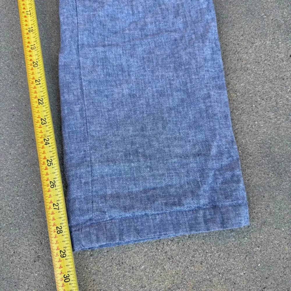 Perry Ellis Mens Blue Linen Cotton Blend Drawstring Pants Size 34 Slim Straight